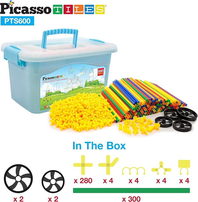 PicassoTiles 600pc Construction Toy Straw Building Set Children STEM Learning Interlocking Building Toys Creative Straw Connecting Builder Kits Early Education Kit for Kids Boys & Girls Ages 3+ PTS600 - Image 5