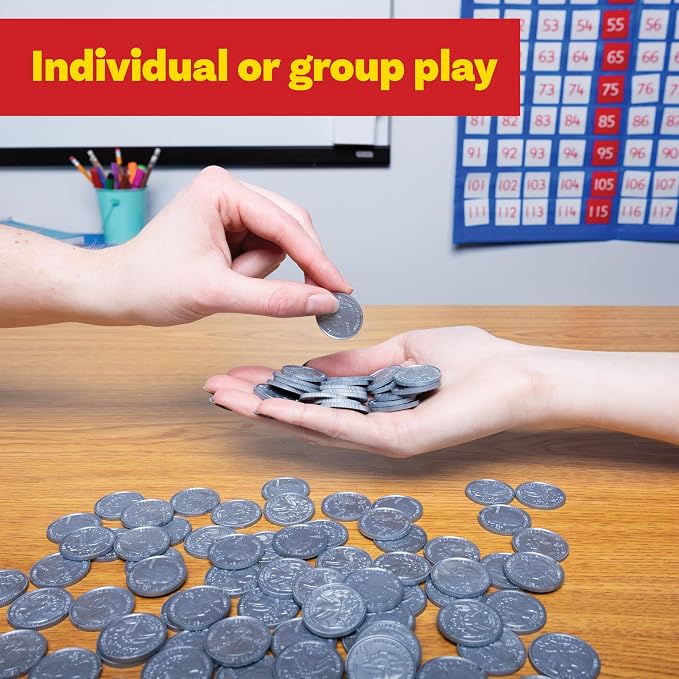 LEARNING ADVANTAGE Play Quarters, Set of 100 Plastic Coins - Image 5