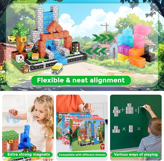 Magneverse 150 PCS Magnetic Blocks - Forest Magnetic Building Block for Kids Ages 4-8, Magnetic Cubes for Boys Girls, STEM Educational Stacking Magnet Toy for 3 4 5 6 7 8 9 10 11 12 Birthday Gifts - Image 5