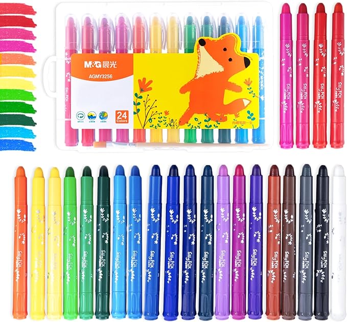M&G 24 Pcs Tempera Paint Sticks, 24 Colors Solid Tempera Paint Set for artists, Washable, Paint Sticks Quick Drying, Non-Toxic, Works Great on Paper Wood Glass