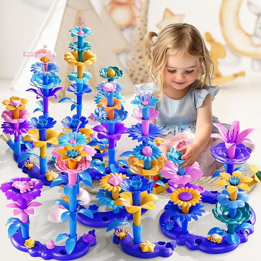 97 Pcs 3 Year Old Girl Gifts,Flower Garden Building Toy Set Toddlers Toys Gifts Best Educational Learning Fine DIY Crafts Stem Construction Stacking Kit,for 3 4 5 6 7 Year Kids Birthday