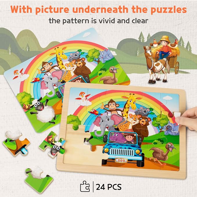 SYNARRY Large Animal Wooden Puzzles for Kids Ages 4-6, 4-in-1 Gift Set - Image 3