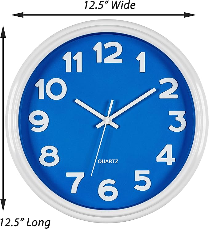 Bernhard Products Blue Wall Clock 12.5 Inch Silent Non-Ticking Modern Stylish Quartz Clocks for Home Kitchen Office Bedroom Boy's Room Nursery Kids School Classroom Battery Operated Easy to Read - Image 6