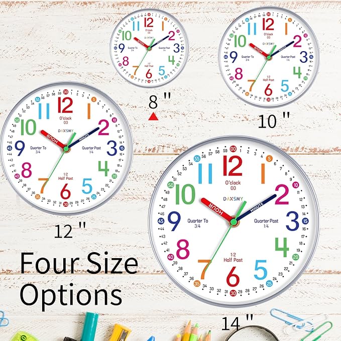Roymnie Wall Clock for Kids Learning Battery Operated Teaching Silent 8" - Image 2