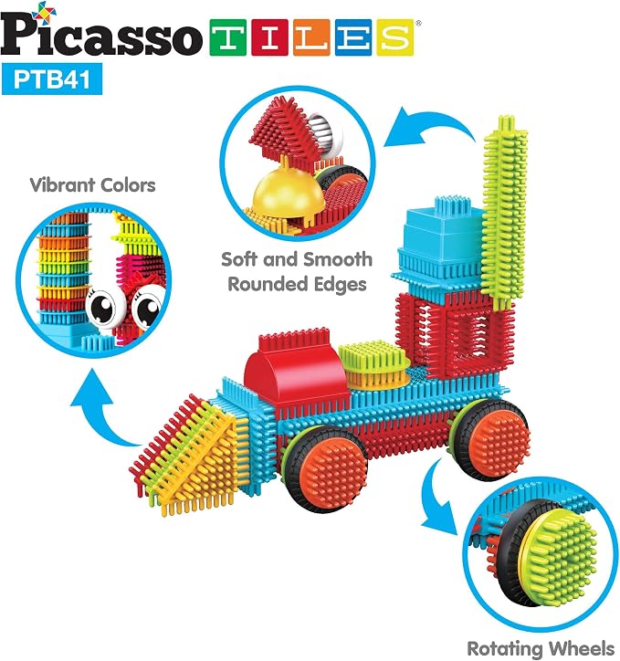 PicassoTiles Toys 41 piece Hedgehog Block Building Blocks Construction Toy Set w/IdeaBook Learning Playset None Magnetic STEM STEAM Educational Kit Child Brain Development Preschool Kindergarten PTB41 - Image 4