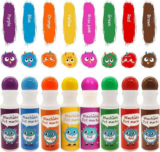 R&DLanci Washable Dot Markers for Toddlers, 8 Colors Dot Paints with 108 PDF & 12 Activity Papers,Non-Toxic Bingo Daubers for Toddlers 2-4, Non-Toxic Bingo Markers for Kids Arts and Crafts Gifts