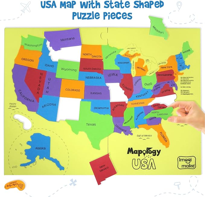 Imagimake Mapology - USA Map Puzzle, Learn 50 States, Shapes & Fun Facts - Image 2