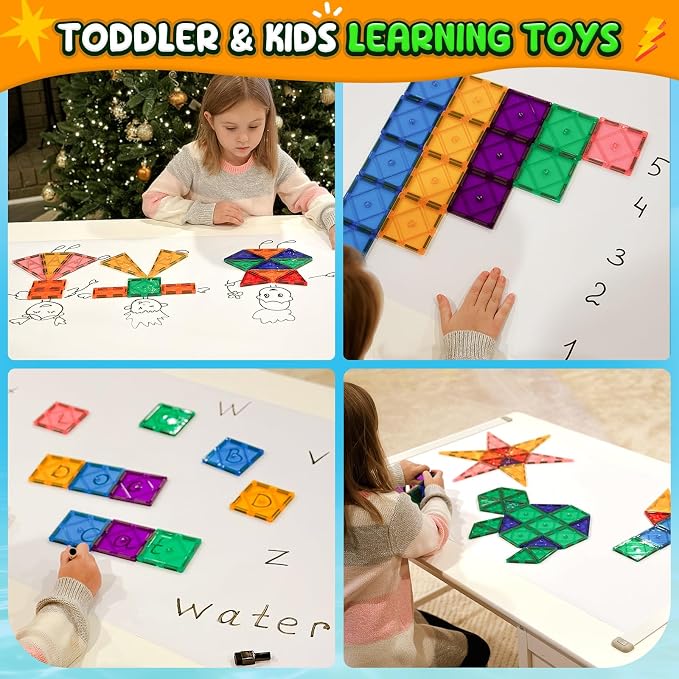 Magnetic Tiles Toddler Toys Magnetic Building Blocks for Kids Ages 3-12 STEM Educational Toys for Girls & Boys Sensory Toys for Kids with Autism Classroom Must Haves Outdoor Toys - Image 6