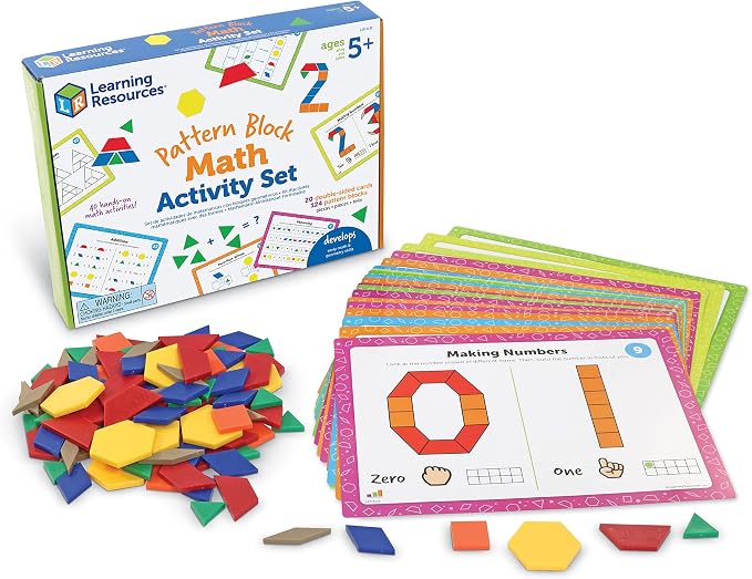 Learning Resources Pattern Block Math Activity Set - 144 Pieces, Age 5+, Educational Kindergartner Games, Fine Motor Skills - Image 2