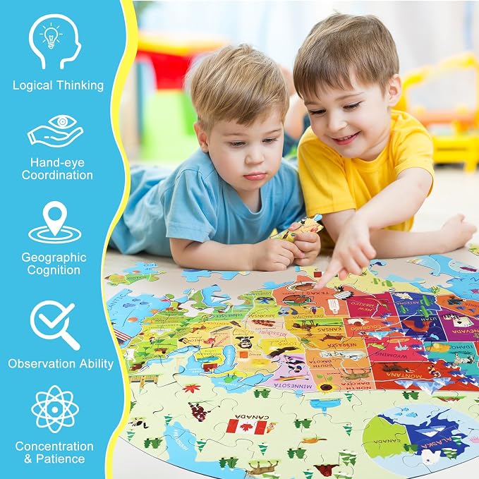 DIGOBAY United States Puzzle 70 Pieces USA Map Floor Jigsaw Puzzles for Kids Ages 4-10, Jumbo Round US Geography Puzzle 50 States with Capitals Educational Learning Toys for Boy or Girl - Image 4