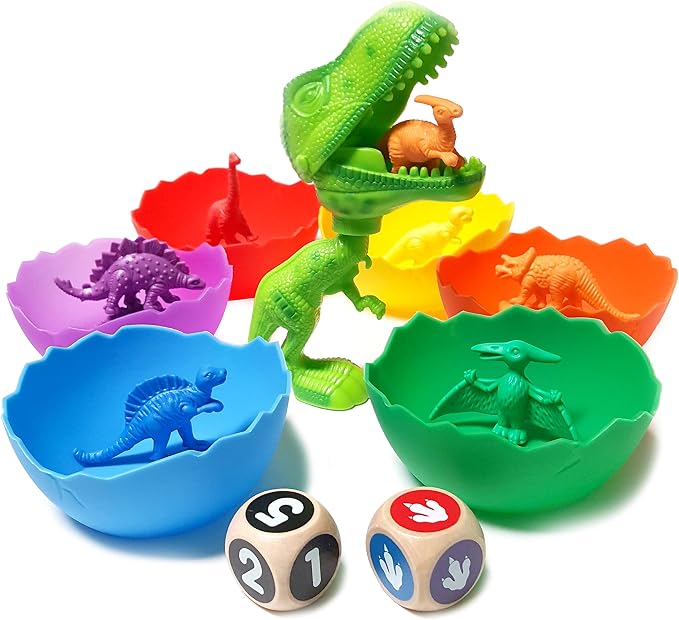 Stomp & Roar Dinosaurs - Sort, Count, Match & Play with 54pc, Dice + eBook by KIDSKORNERTOYS