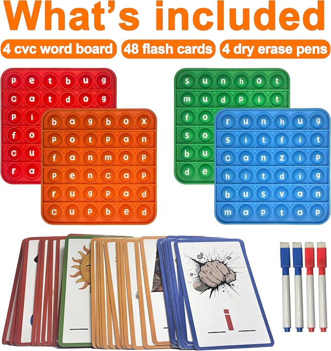 CVC Word Spelling Game for Kids, 48 Flash Cards and 4 Pop Boards - Image 2