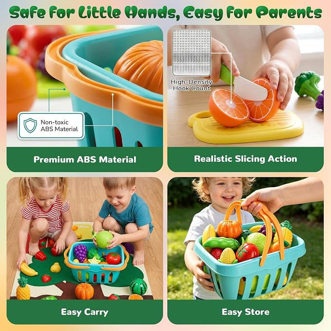 SOCBTNSO Pretend Play Food Set with Felt Tree Mat & Storage Basket for Kids - Image 6