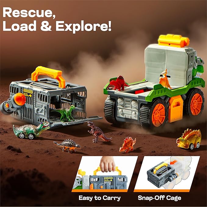 Jova Vroomix Dinosaur Toys for Kids 3-5, Dinosaur Carrier Truck with 2 Pcs Cars and 6 Pcs Figures for Toddlers, Birthday Gifts Toys for 3 4 5+ Year Old Boy, Christmas Great Gifts for Grandkids