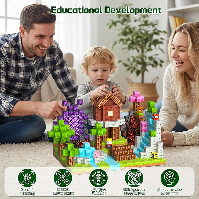 OUGUI 150 PCS Magnetic Blocks Building Block Kids - Magnet Cubes Boy Girl Constructions Toys STEM Montessori Educational Stacking Sensory Toy for Ages 3 4 5 6 7 8 9 10 11 12 Christmas Birthday Gift