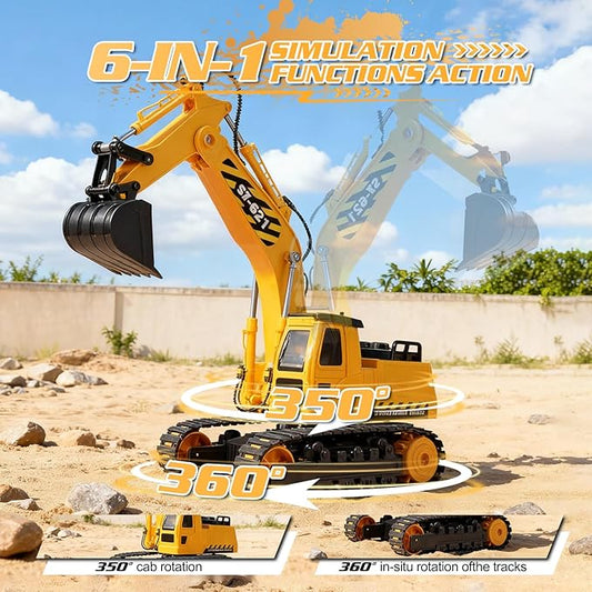 DOUBLE E Remote Control Excavator Toy 2 Batteries RC Excavators Sandbox Digger Hydraulic Construction Toys Vehicles Birthday Gift for Boys Kids 3-14 Years