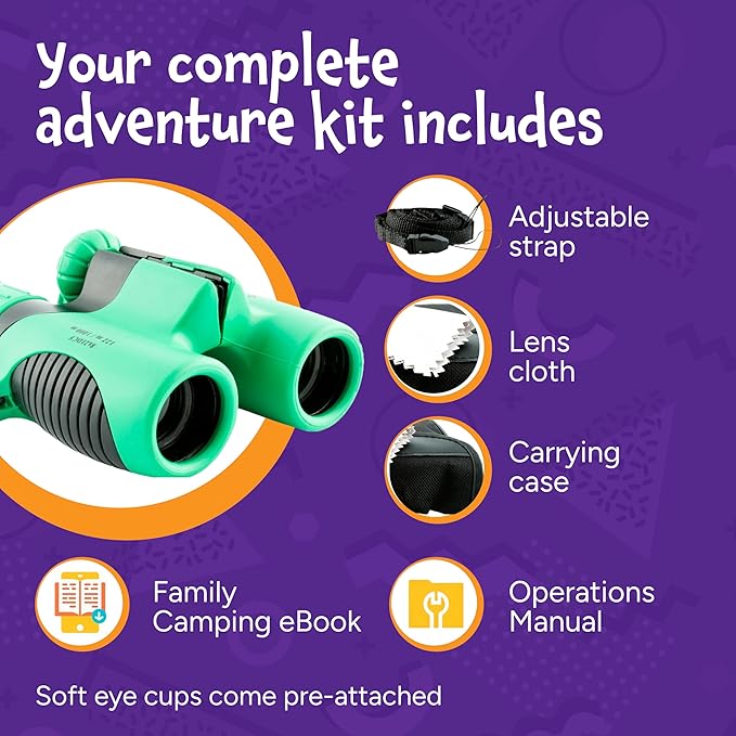 Think Peak Green Binoculars Science Toy for Kids Ages 3-12 Years - Real Compact Outdoor Adventure & STEM Educational Nature Hiking Explorer for Bird Watching, Camping Children’s Birthday Gift - Image 5