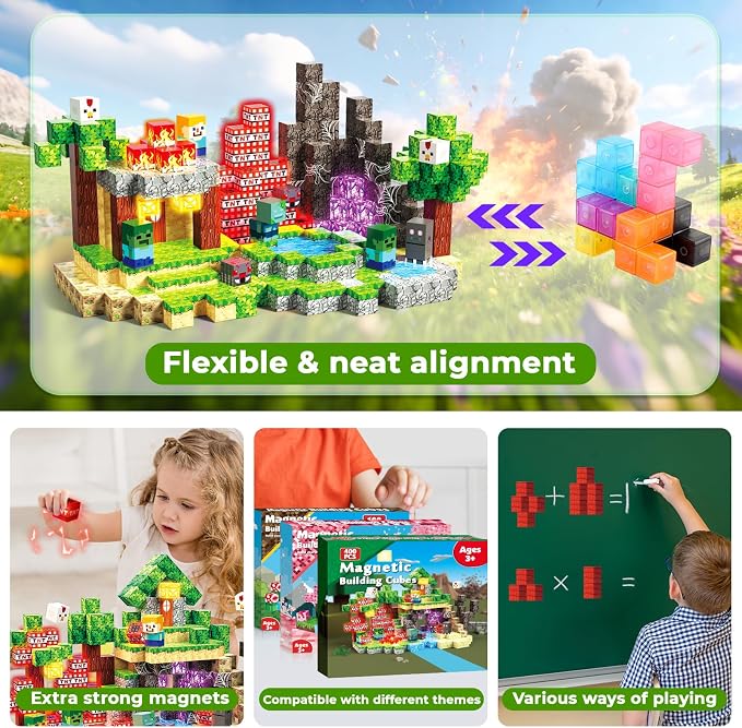 400PCS Magnetic Blocks with Light-Up Blocks - Magnetic Building Blocks Playset, Magnetic Stacking Cube Toys, STEM Sensory Montessori Learning Toys, Birthday Gifts for Kids Boys and Girls Age 3+ - Image 5