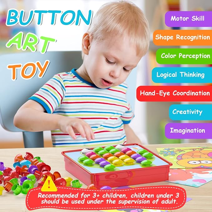 Geekper 96 PCS Button Art Toys for Toddlers, Color Matching Mosaic Pegboard - Image 5