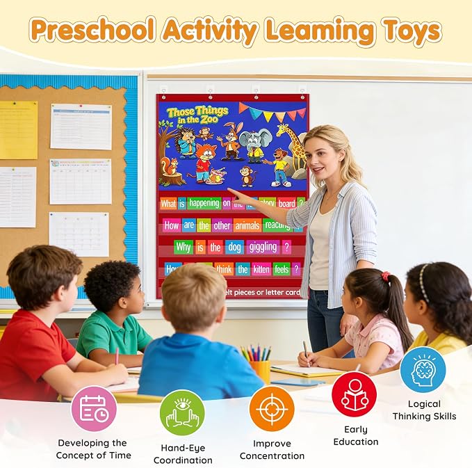 AKAYOK 2-in-1 Felt Board & Pocket Chart, 37”x28 Felt Board for Wall with 54 Self Adhesive Dots & 15 Dry Erase Sentence Strips, Flannel Boards Stories for Preschool, Early Literacy & Speech Therapy - Image 3