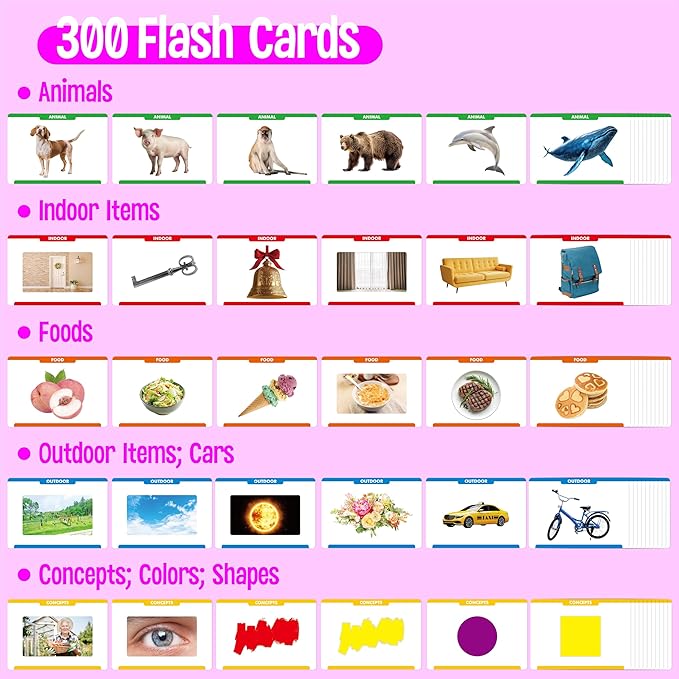 300 Noun Picture-Word Cards, Picture Flashcards Language Builder Visual Aid Speech Development Tool for Autism, ESL Teaching Materials for Adults, Non-Verbal Children Vocabulary Builder for Toddlers - Image 2
