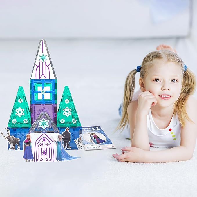 Tytan Toys Disney Frozen Magnetic Tiles Princess Castle - 41-Piece STEAM Building Set with Glitter Tiles & Elsa, Anna, Olaf Stickers - Educational Frozen Toys for Girls Age 3-4+ - Image 6
