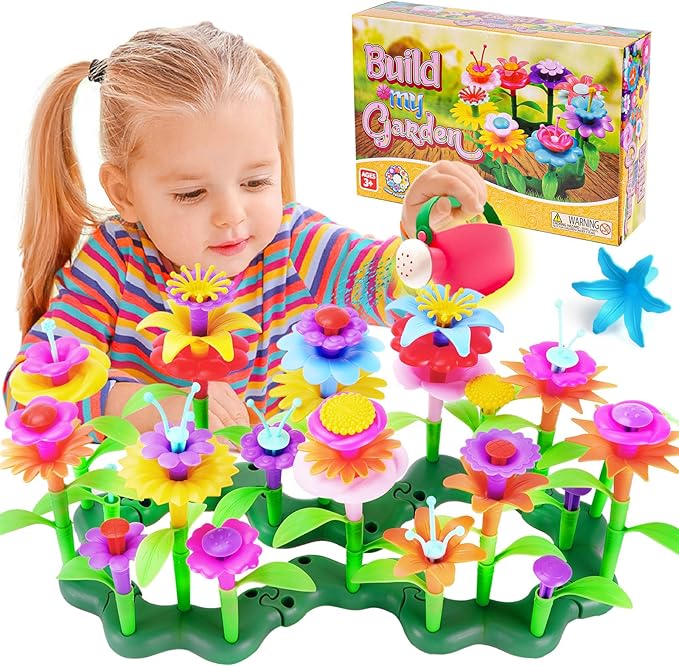 FUNZBO 99pcs Flower Garden Building Toys Set -Christmas Spring Toys for 3 4 5 6 7 8 9 Years Old Girls, STEM Montessori Educational Toys for Toddlers Kids,Sorting & Stacking Toy for Birthday Gifts