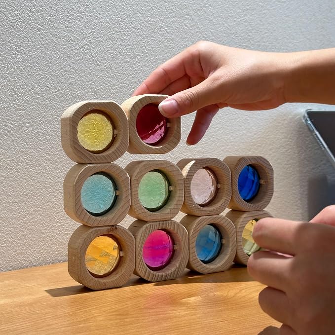 20PCS Wooden Gem Blocks Stacking Toys,Colorful Acrylic Windows Blocks, Rainbow Crystal Acrylic Building Cubes Educational Sensory Training Crystal Toys (20PCS Round Gem Blocks) by KOAICSToys