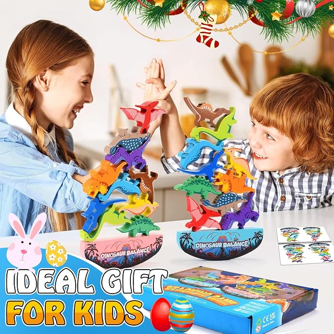 IPOURUP Dinosaur Toys for Kids 3-5: Wooden Stacking Montessori Toys for 3 4 5 6 7 8 Year Old Balance Competition Game for Family Ideal Christmas Birthday Gifts for Kids Ages 3-8 (Double Version) - Image 5