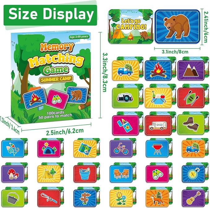 gisgfim 100 PCS Memory Matching Game for Kids Summer Camp Concentration Memory Card for Preschool Educational Ages 3-8 A Fun & Fast Camp Theme Matching Games - Image 2