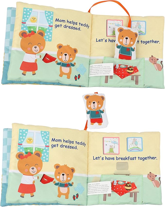 bebe mondo Teddy Bear Baby Toy Cloth Crinkle Books for Babies Infant Toddler, Soft Toys 0-6-12 Months Activity Tummy Time Mirror Toy, Gifts for Boys Girls Baby Shower, 1-2-3 Years Old-Morning
