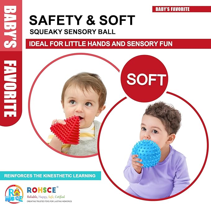 Spiky Baby Balls Soft Textured Teething Toys for Babies 6–12 Months, Tactile Sensory Balls for Learning & Grasping – Montessori Development Toys for Infants & Toddlers