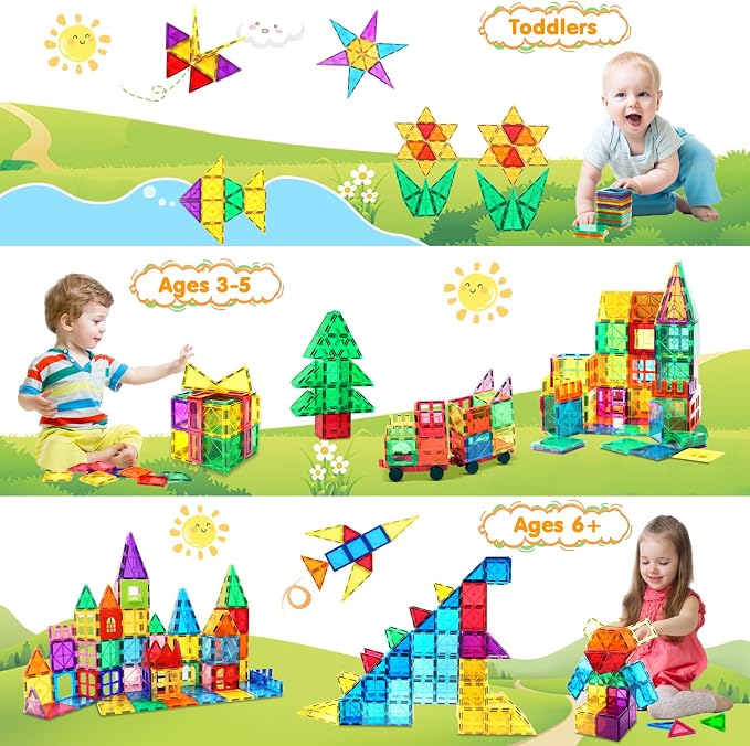NVHH 100PCS Magnetic Tiles Blocks for Kids Ages 3-5 4-8 STEM Learning Toys - Image 3