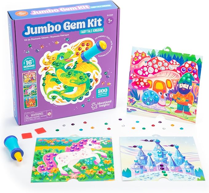 Educational Insights Jumbo Gem Kit - DIY Crafts for Kids Ages 4-8, Mess Free Toddler Arts and Crafts, Diamond Painting Kits for Kids 5-7, Beginner Paint By Gem Art Kits, Sticker Diamond Craft Kit by EducationalInsights