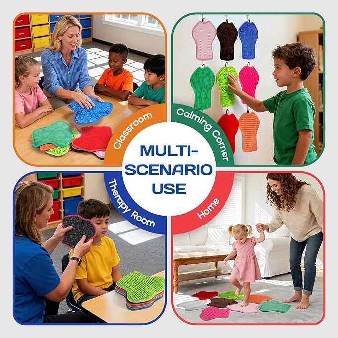 Large Sensory Mats w/Guide & Cards(11''x 9''), Autism Sensory Products, T-Shirt Shaped Sensory Wall Panel for Kids, Ideal Sensory Tile Toys for Classroom/Home/Therapy Room