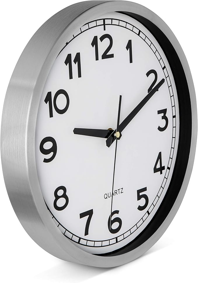 Bernhard Products Wall Clock Silent Non-Ticking Large 12" Silver Metal Frame Quartz Battery Operated Easy to Read Office Classroom Kitchen Living Room Bathroom Sweeping Clocks, Black Modern Numbers - Image 3