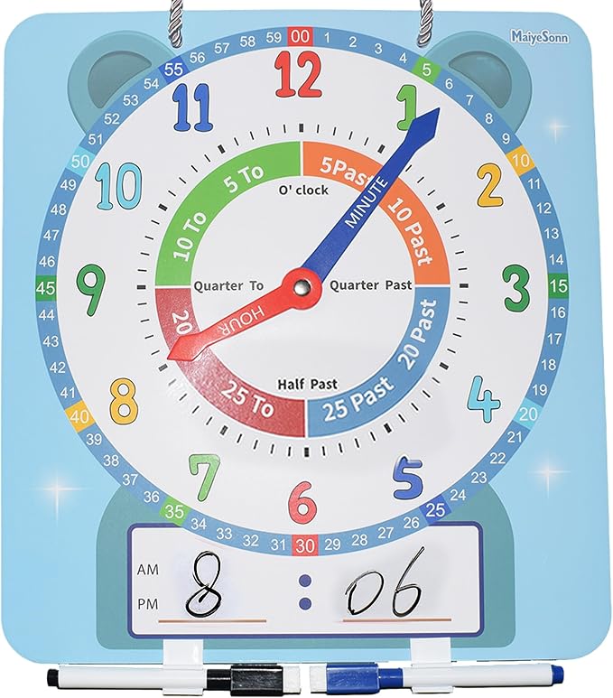 Teaching Clocks for Kids, Large Magnetic Writable Dry Erase Learning Clock with Pen,12" Teaching Demonstration Clock Learning Time to Tell Time for Kids Home School Classroom Supplies-Blue by Unknown