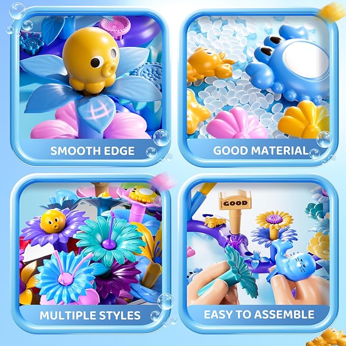 155 Pcs 3 Year Old Girl Gifts,Flower Garden Building Toy Set Toddlers Toys Gifts Best Educational Learning Fine DIY Crafts Stem Construction Stacking Kit,for 3 4 5 6 7 Year Kids Birthday
