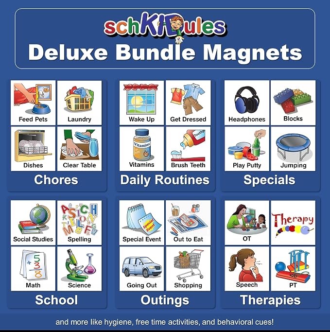 SchKIDules Deluxe Magnetic Visual Schedule & Reward Chart w/189 Colorful Magnets & Reversible 18” Folding Board for Daily Routines, Chores, Behavioral Supports, Kids Calendar, ADHD & Autism Icons - Image 3