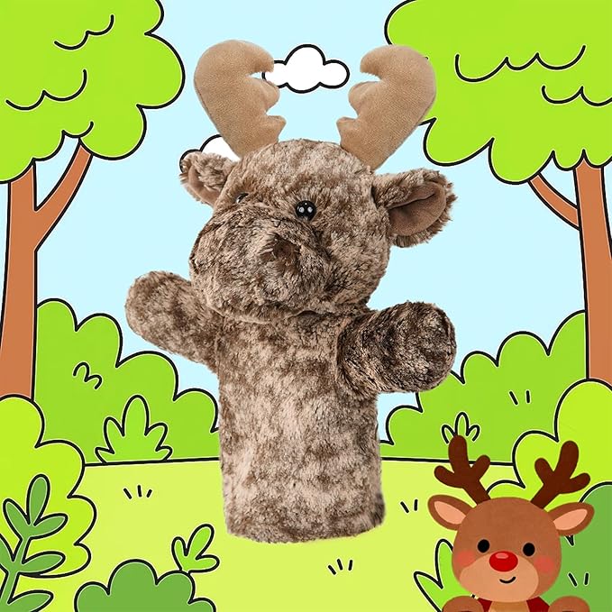 Hand Puppet Christmas for Toddlers Winter Forest Soft Plush Educational Story Time Interactive Learning Stuffed Animal Family Fun Reindeer Puppet