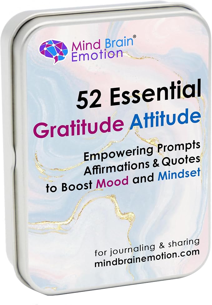 Mind Brain Emotion 52 Essential Gratitude Attitude: Journal & Conversation Cards to Boost Mood & Mindset - Empowering Prompts, Self-Help Affirmations, and Insightful Quotes - for Kids & Adults by MindBrainEmotion