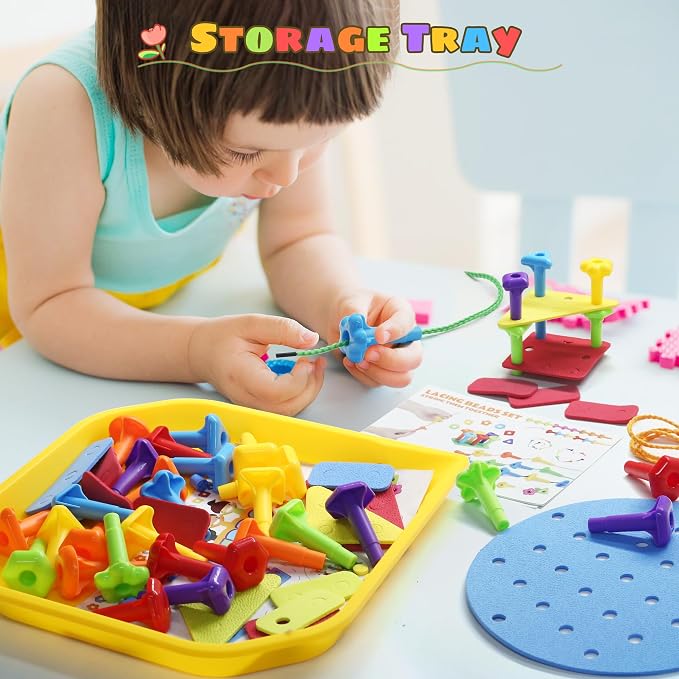 Ggiibro Peg Board Toy Set 101Pcs DIY Building Stacking Toys for Kids 3-6 Years Old,STEM Educational Kids Toy for Brain Development,Montessori Sensory Toys,Plastic Lacing String Game - Image 4