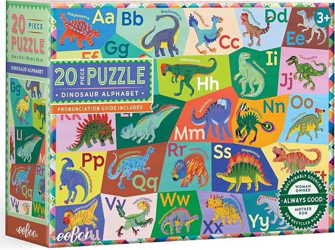 eeBoo Dinosaur Alphabet 20 Giant Piece Children's Puzzle, 15" x 11" by eeBoo