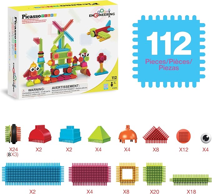 PicassoTiles Toys 112 Piece Hedgehog Blocks STEM Building Tiles Set Construction Learning Toy Stacking Interlock Block, Creativity Beyond Imagination, Inspirational, Recreational, Educational PTB112 - Image 3