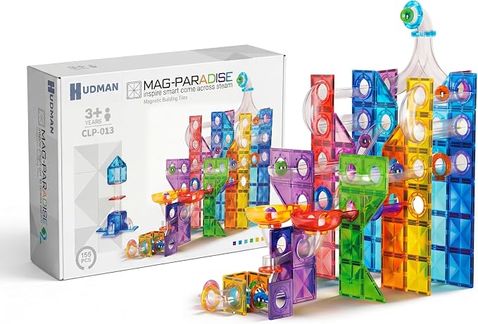 Magnetic Building Tiles Marble Run Set, 115 Pieces STEAM Construction Blocks with Marble Run Track, Educational STEM Toy for Kids Ages 3+, Rainbow Colors - Image 3