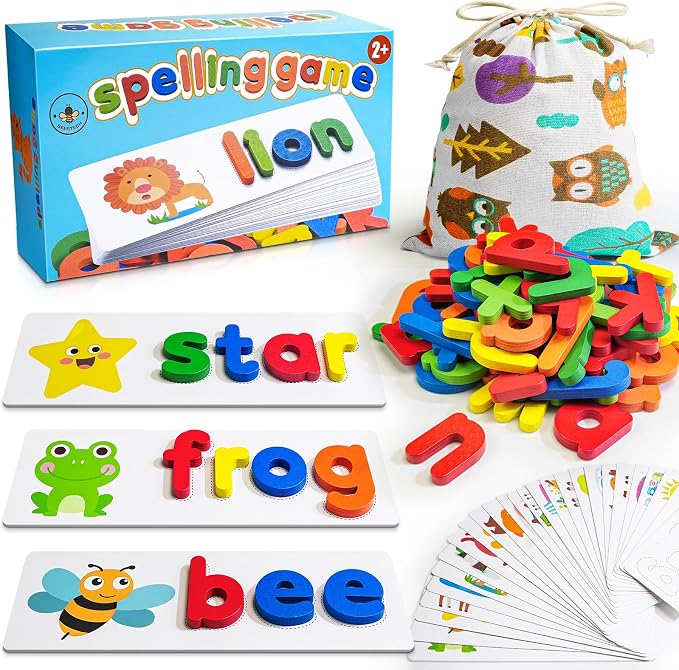 BEESTECH Alphabet ABC Learning Educational Toys for 3 4 5 Years Old Boys Girls, Wooden Puzzle Flash Cards Preschool Activity Letter Matching Games for Kids Toddlers by BEESTECH