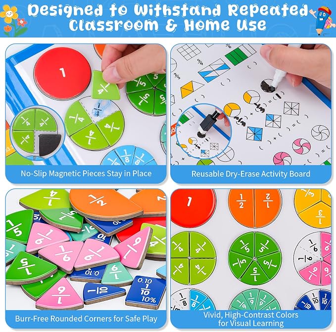 Meetory Magnetic Fraction Playbook - Magnetic Fraction Demonstration Book, Montessori Math Manipulatives Kit, Homeschool Classroom Fraction Puzzles and Games - Image 3