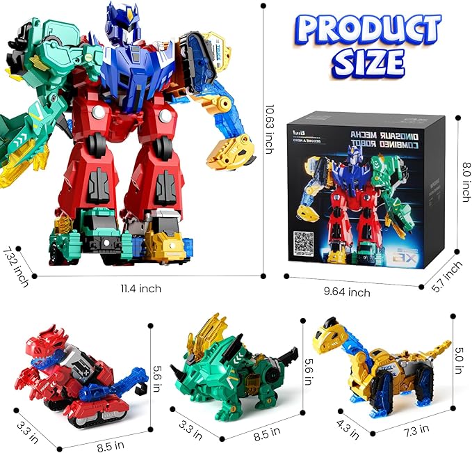 Magnetic Dinosaur Transforming Robot Toys, 6-in-1 Dino Construction Trucks for Kids, Magnetic Car Toys for Boys Girls Age 3 4 5 6 7 8, STEM Educational Christmas Building Gift