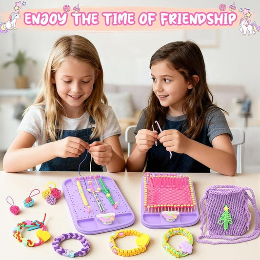 Friendship Bracelet Making Kit & DIY Weaving Loom, 500+ Colorful Ropes, Bands & Beads, Creative Arts and Crafts Gift for Girls Ages 6–12, Ideal Christmas Gifts for Girls Ages 5 6 7 8-12 Pink