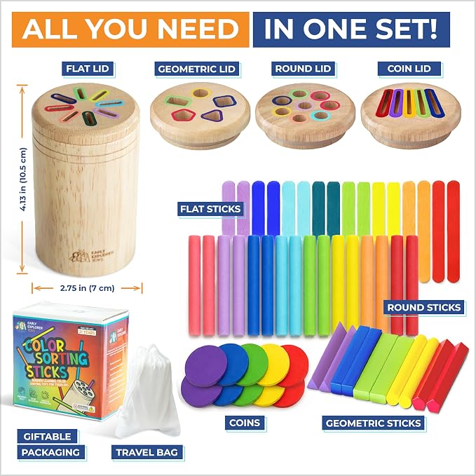 Toddler Montessori Toys, Wooden Color Sorting, Fine Motor Toys for Toddlers - Image 4